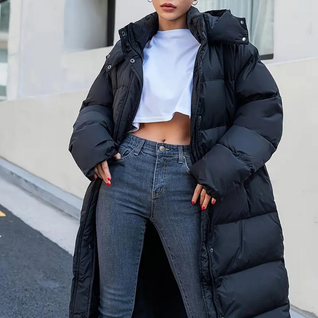 Women's Longline Quilted Puffer Coat with Hood