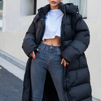 Women's Longline Quilted Puffer Coat with Hood