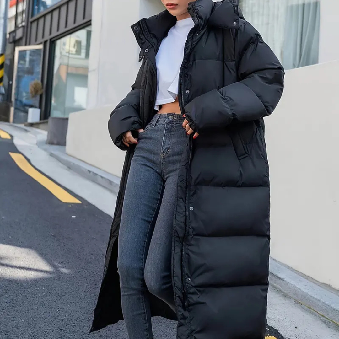 Women's Longline Quilted Puffer Coat with Hood