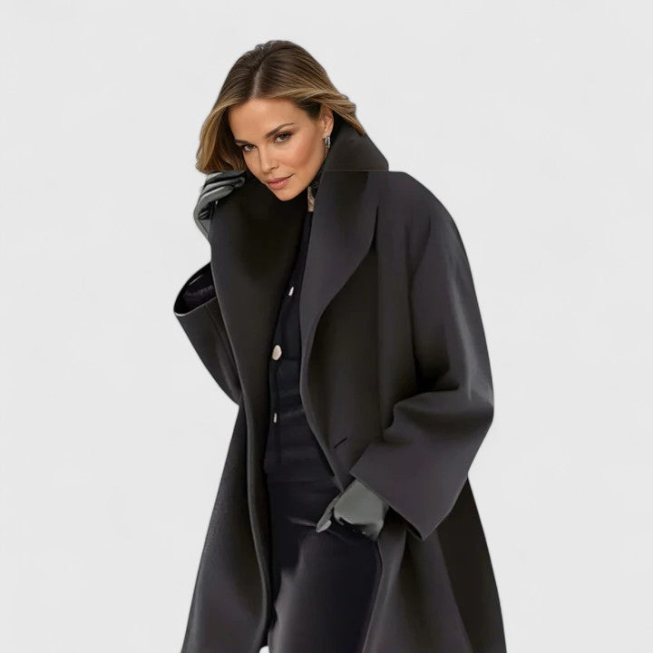 Women's Long Wool Blend Coat with Shawl Collar