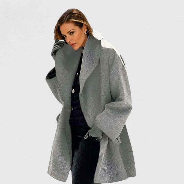 Women's Long Wool Blend Coat with Shawl Collar