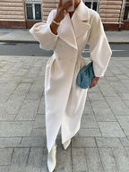 Women's Oversized Longline Double Breasted Coat with Lapel Collar