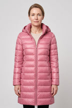 Women's Long Puffer Coat with Hood and Zip Front