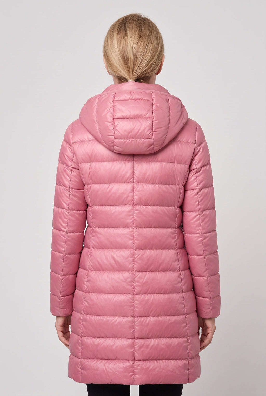 Women's Long Puffer Coat with Hood and Zip Front
