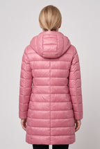 Women's Long Puffer Coat with Hood and Zip Front