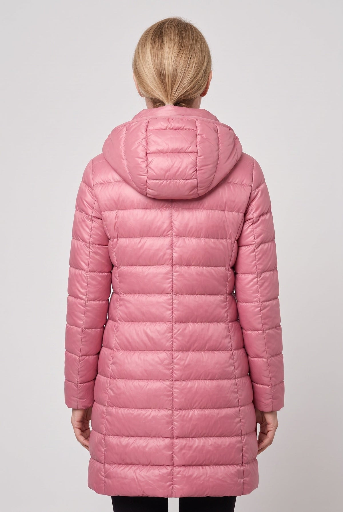 Women's Long Puffer Coat with Hood and Zip Front