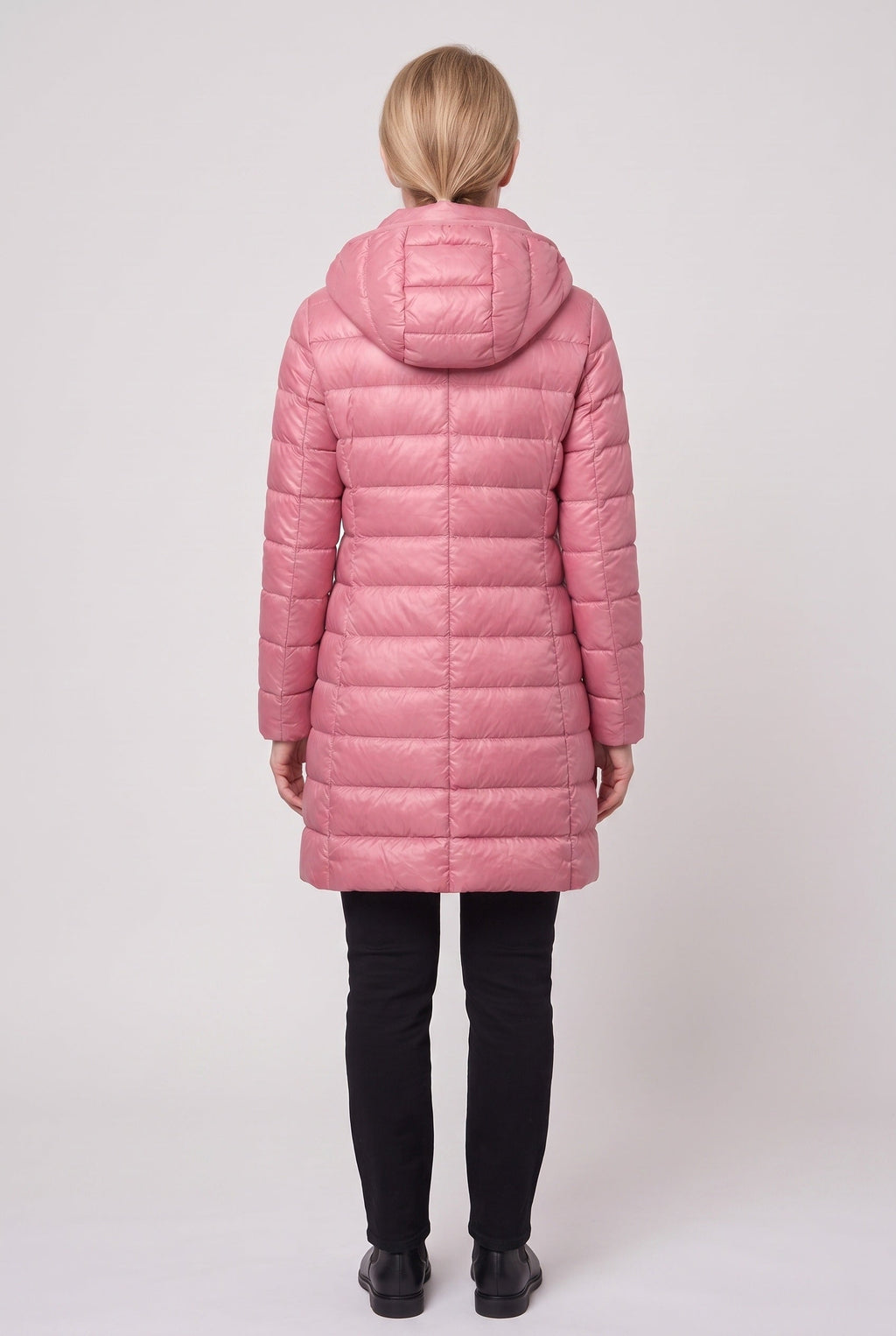 Women's Long Puffer Coat with Hood and Zip Front