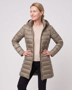 Women's Long Puffer Coat with Hood and Zip Front