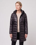 Women's Long Puffer Coat with Hood and Zip Front