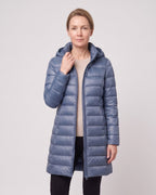 Women's Long Puffer Coat with Hood and Zip Front