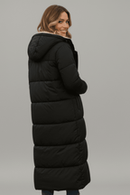 Women's Longline Puffer Coat with Sherpa Lining and Stand Collar