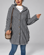 Grey longline teddy fleece cable knit jacket back