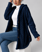 Navy longline teddy fleece cable knit jacket studio