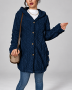 Navy longline teddy fleece cable knit jacket back