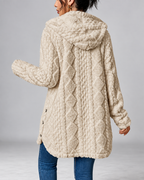 Cream longline teddy fleece cable knit jacket back detail