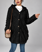 Black longline teddy fleece cable knit jacket buttoned