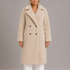 Women's Longline Teddy Fleece Coat with Double Breasted Front