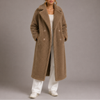 Women's Longline Teddy Fleece Coat with Double Breasted Front