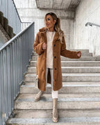 Women's Longline Teddy Fleece Coat with Notch Lapels