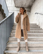 Women's Longline Teddy Fleece Coat with Notch Lapels