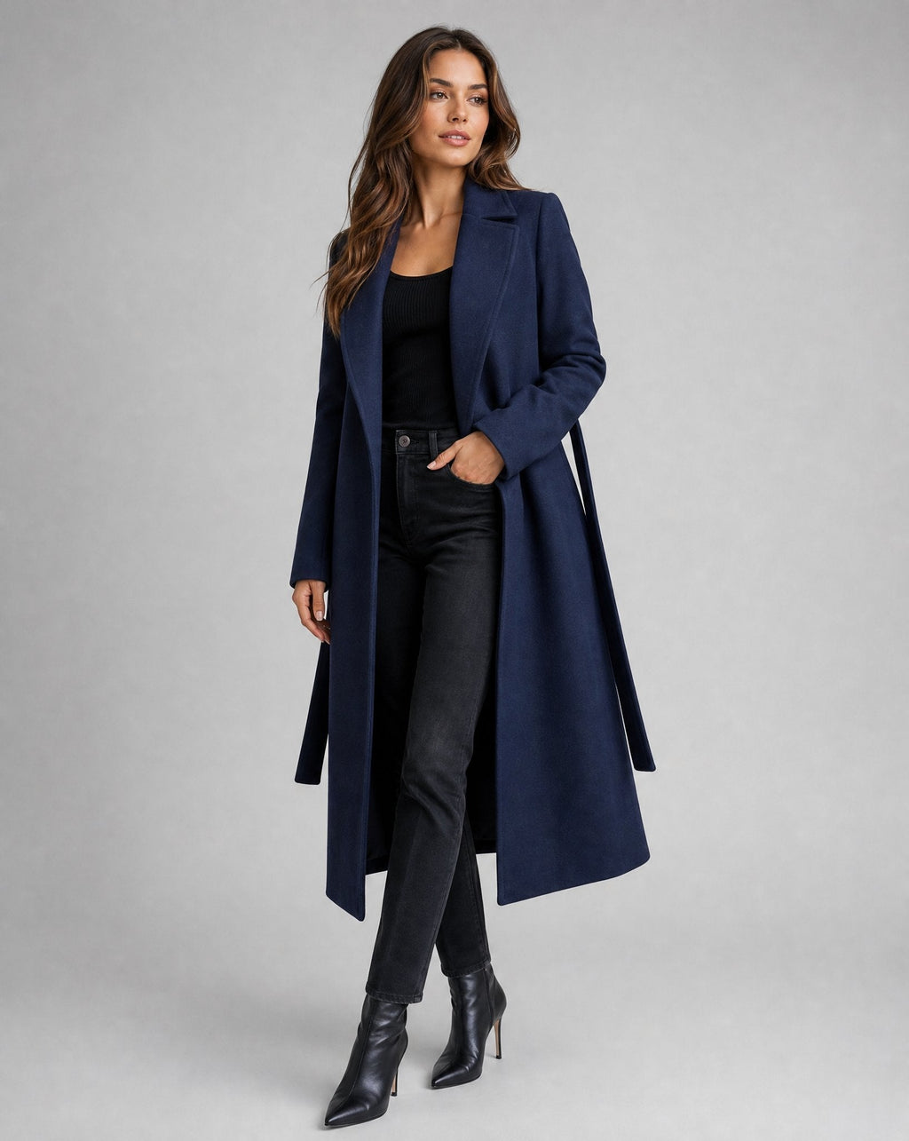 Women's Longline Trench Coat with Belt and Button Front