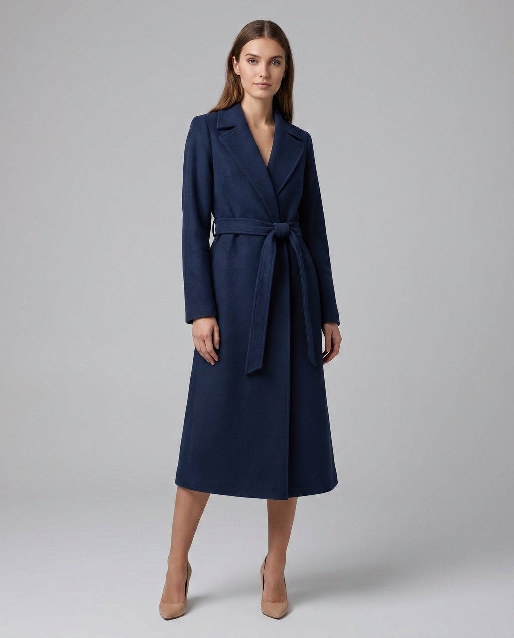 Women's Longline Trench Coat with Belt and Button Front