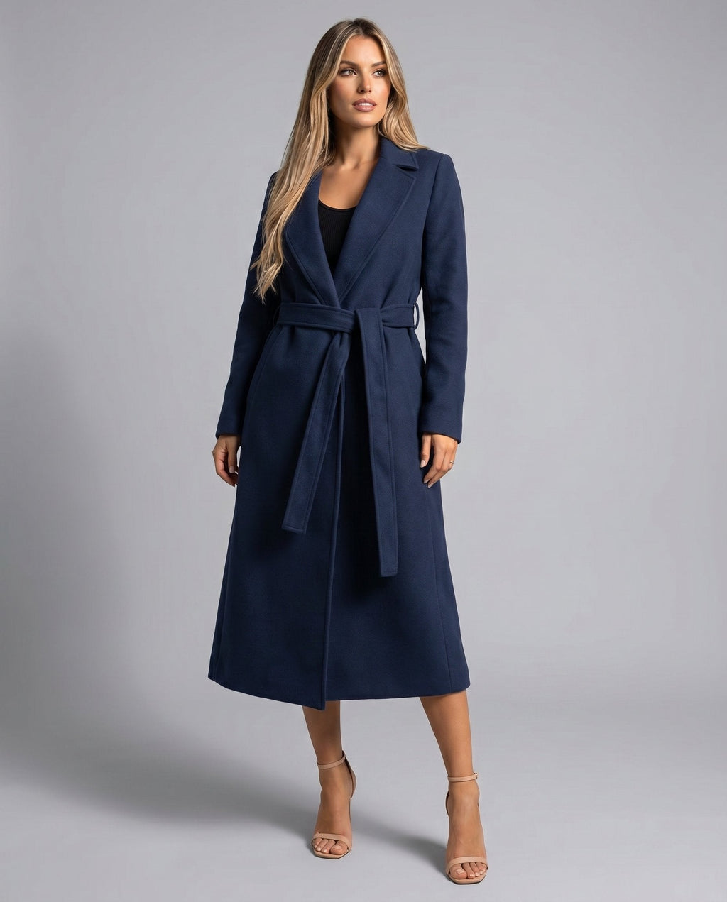 Women's Longline Trench Coat with Belt and Button Front
