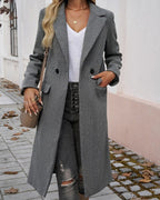 Women's Longline Coat with Lapel Collar and Front Pockets