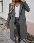 Women's Longline Coat with Lapel Collar and Front Pockets