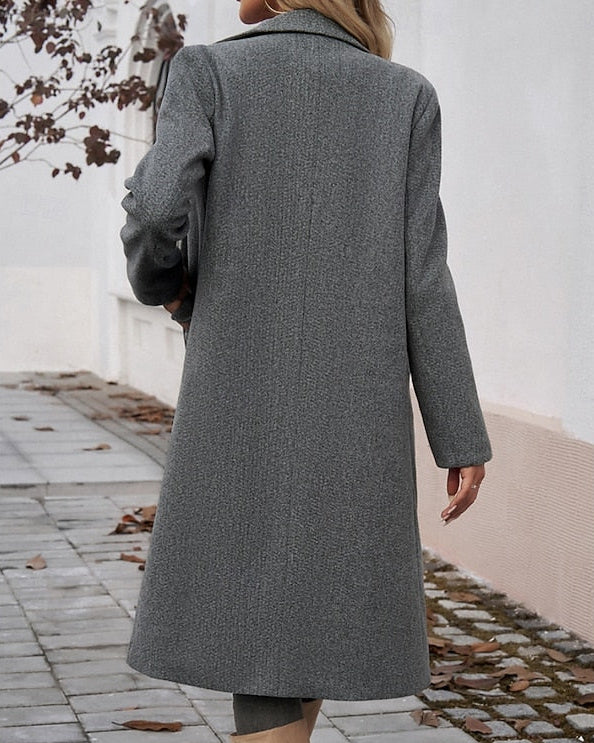 Women's Longline Coat with Lapel Collar and Front Pockets