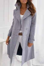 Women's Longline Coat with Double Breasted Front and Lapel Collar
