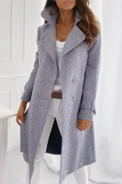 Women's Longline Coat with Double Breasted Front and Lapel Collar