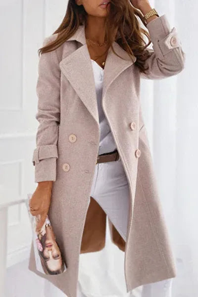 Women's Longline Coat with Double Breasted Front and Lapel Collar