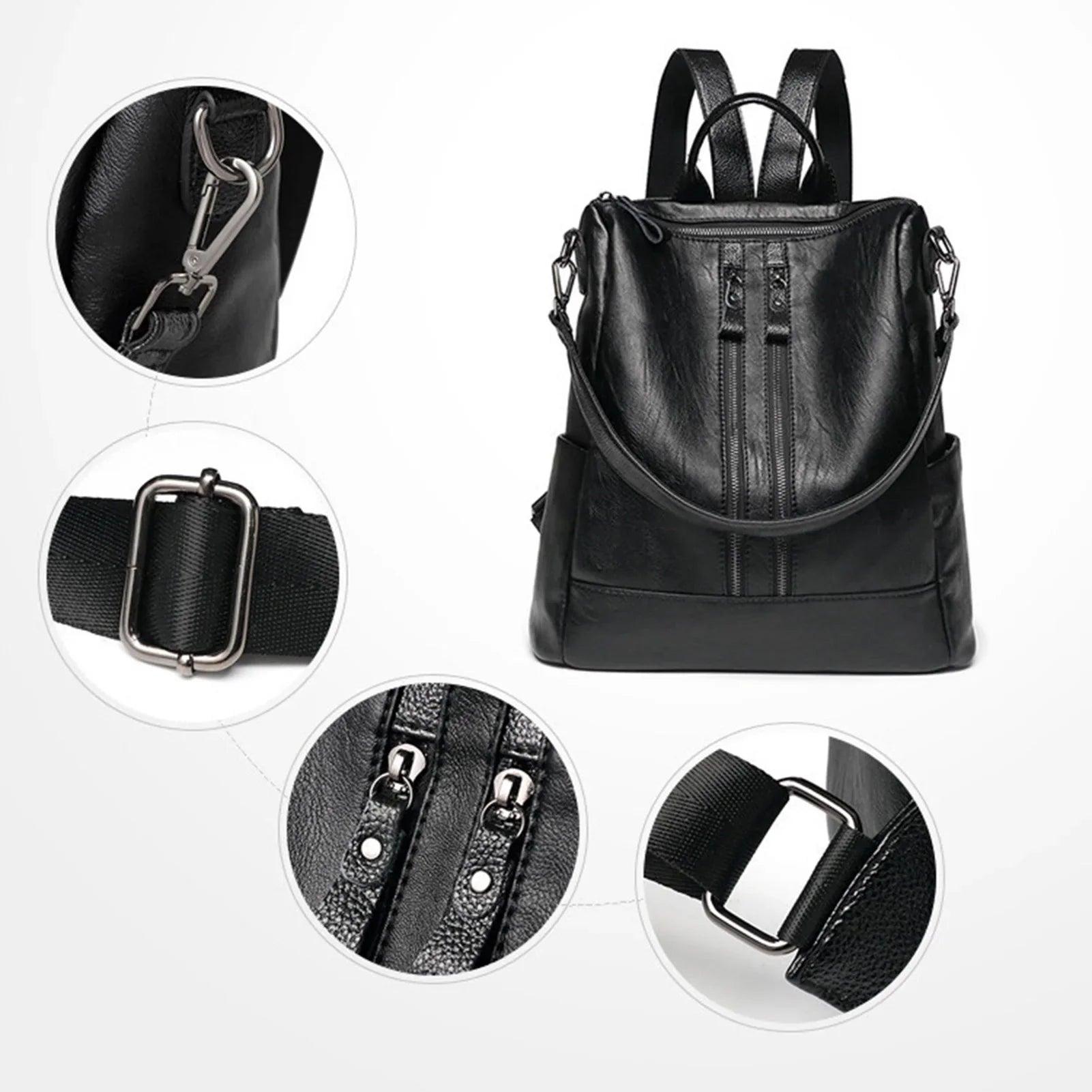 Women's Faux Leather Convertible Anti Theft Backpack