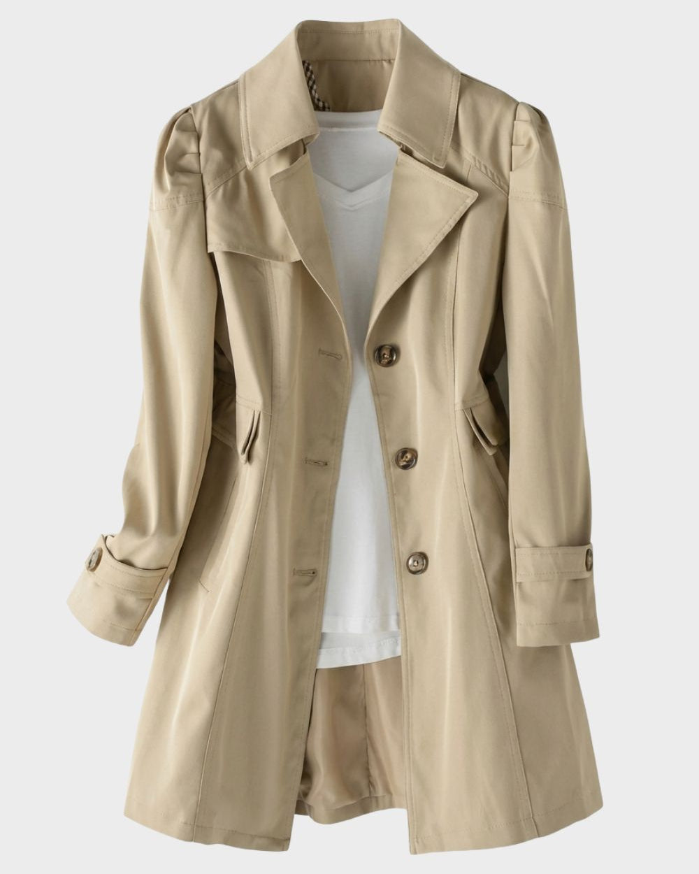Women's Notch Lapel Trench Coat | Mid Length Single Breasted Button Up Jacket