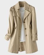 Women's Notch Lapel Trench Coat | Mid Length Single Breasted Button Up Jacket