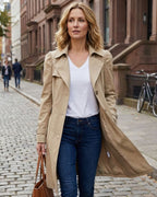 Women's Notch Lapel Trench Coat | Mid Length Single Breasted Button Up Jacket