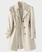 Women's Notch Lapel Trench Coat | Mid Length Single Breasted Button Up Jacket