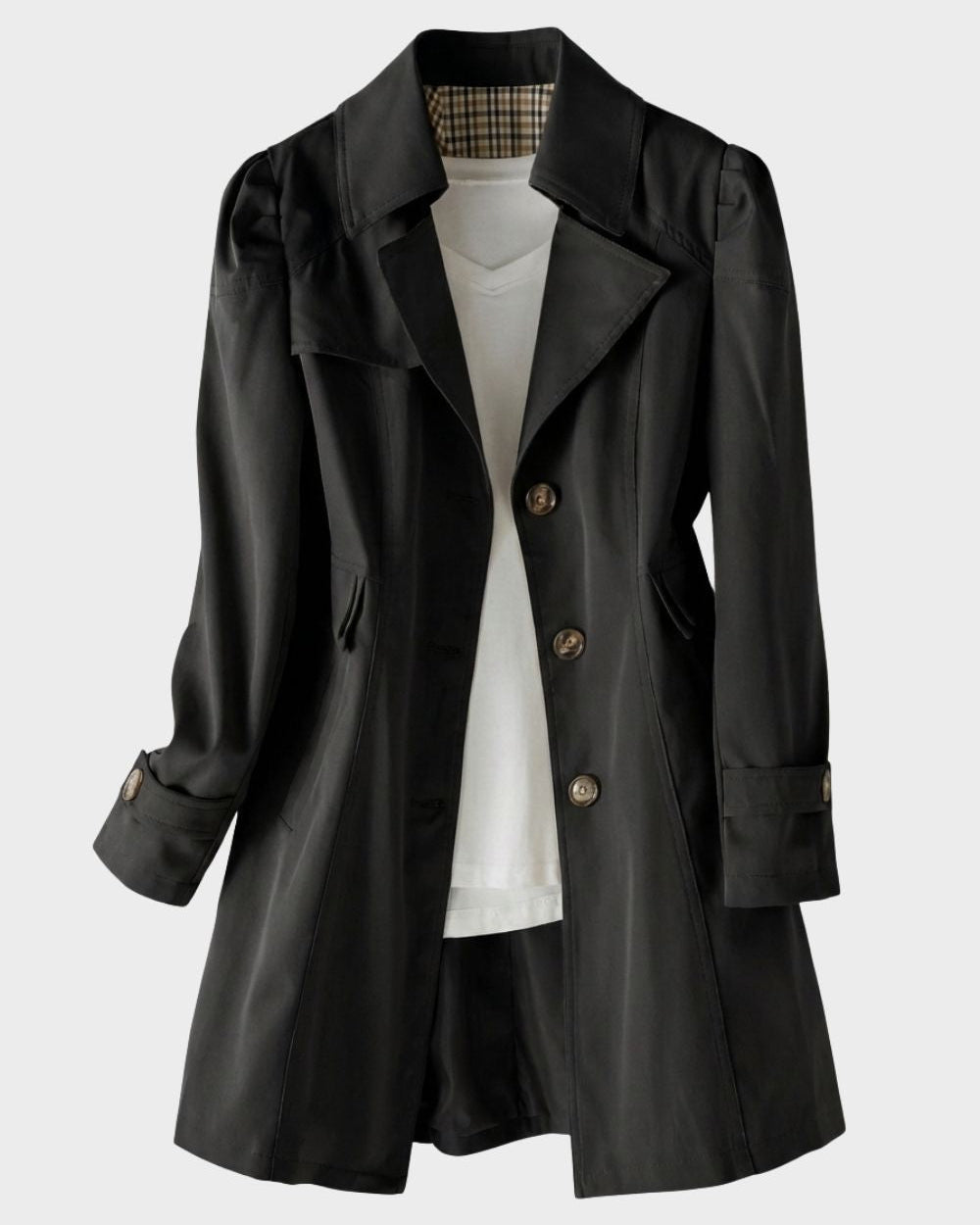 Women's Notch Lapel Trench Coat | Mid Length Single Breasted Button Up Jacket