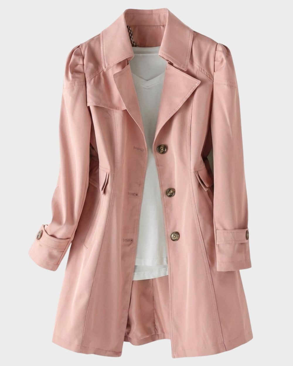 Women's Notch Lapel Trench Coat | Mid Length Single Breasted Button Up Jacket