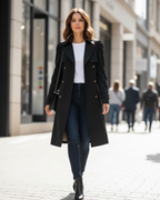 Women's Notch Lapel Trench Coat | Mid Length Single Breasted Button Up Jacket