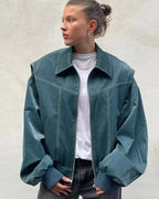 Women's Oversized Bomber Jacket | Contrast Stitch Zip Up Drop Shoulder Coat