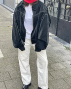 Women's Oversized Bomber Jacket | Contrast Stitch Zip Up Drop Shoulder Coat