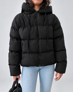 Women's Oversized Boxy Puffer Jacket with Hood and Zip Front