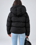 Women's Oversized Boxy Puffer Jacket with Hood and Zip Front
