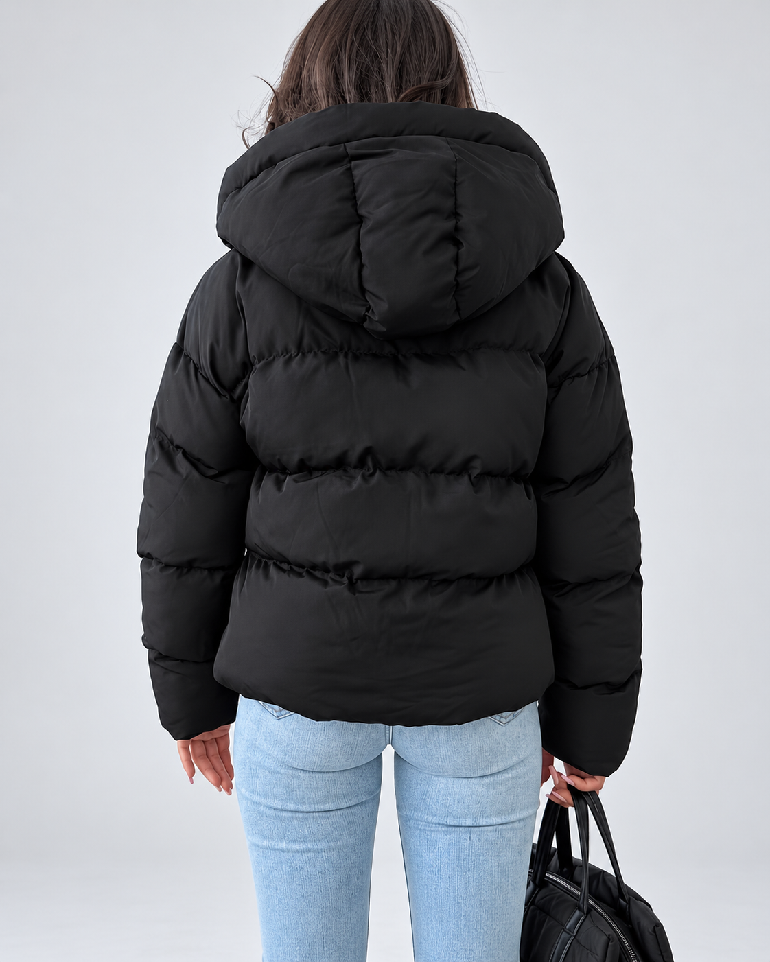 Women's Oversized Boxy Puffer Jacket with Hood and Zip Front