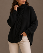Women's Oversized Cable Knit Jumper with Roll Neck