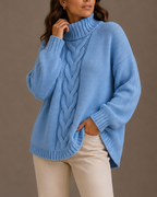 Women's Oversized Cable Knit Jumper with Roll Neck