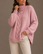 Women's Oversized Cable Knit Jumper with Roll Neck