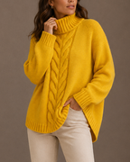 Women's Oversized Cable Knit Jumper with Roll Neck